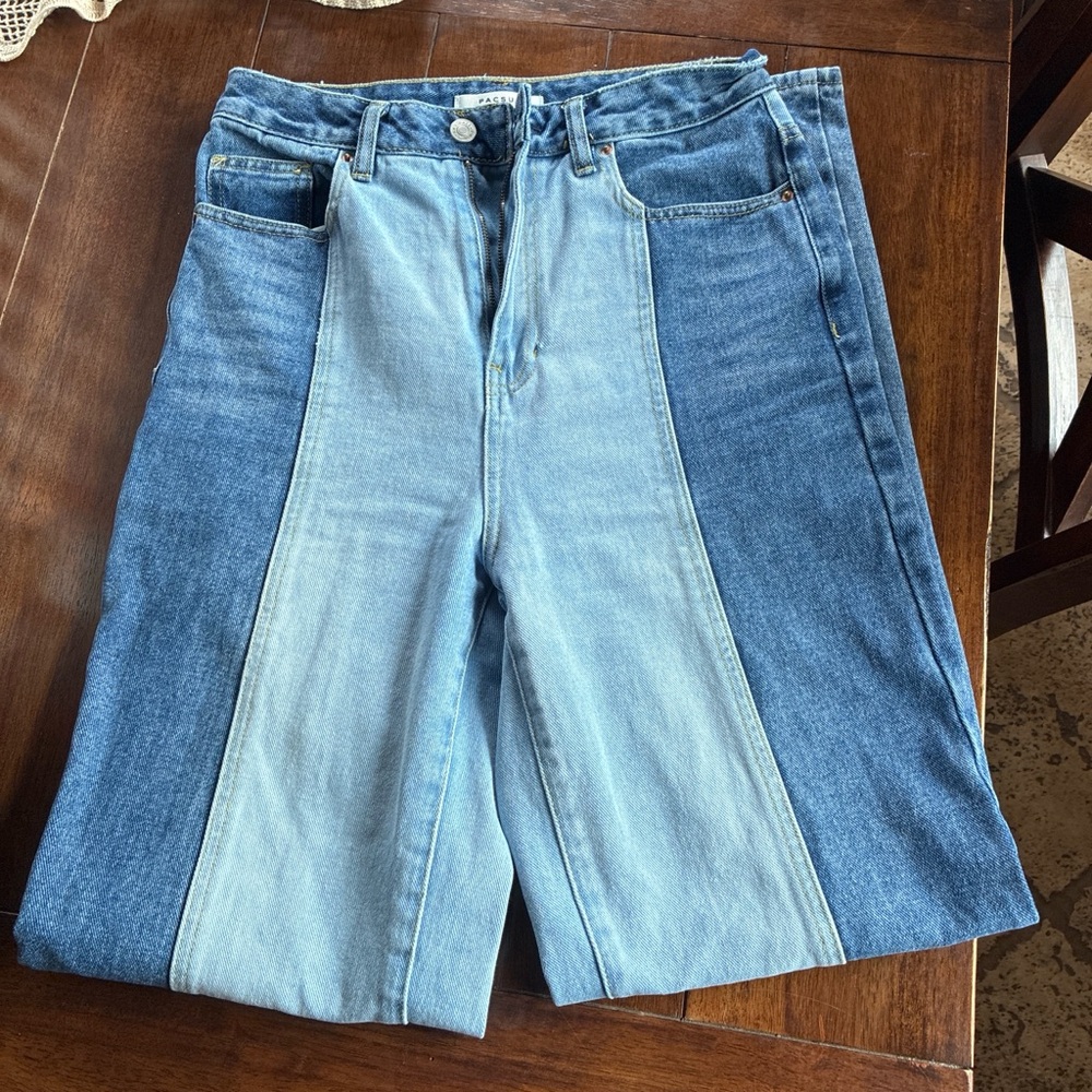 Pacsun Two-Tone Patchwork Light and Medium Wash Jeans - Picture 2 of 6